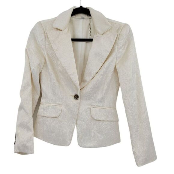 Vtg Bebe Textured Faux Fur Hollywood Glam Smoking Jacket Blazer Ivory Sz 2 - Picture 1 of 11